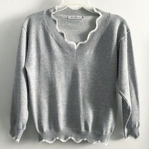 Mislook knotted wool wavy trim sweater, gray white